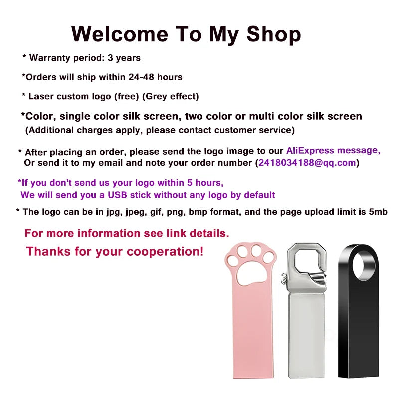 10Pcs/lot Metal USB Flash Drive 4GB 8GB Pen Drive 16GB 32GB cle USB Stick