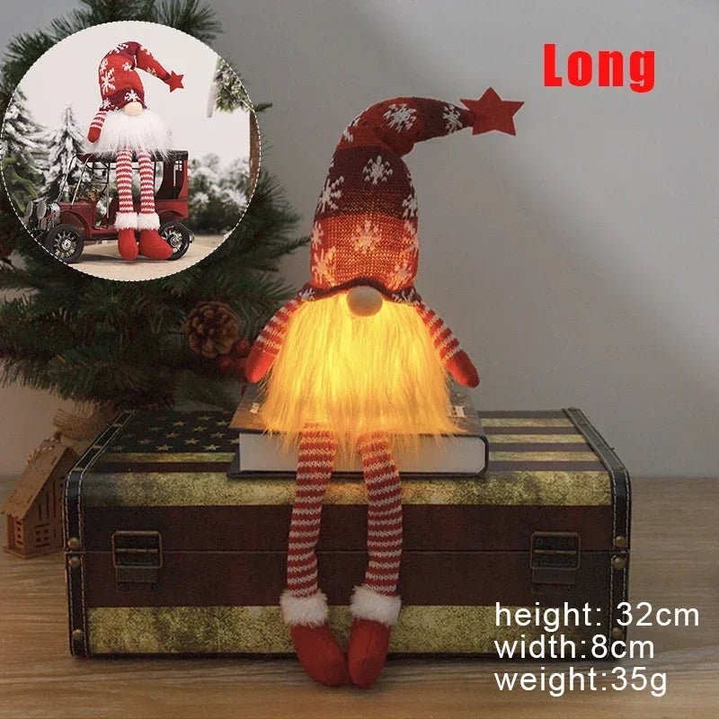 Christmas Faceless Doll Gnome Ornaments LED Light Plush Knitting Crafts