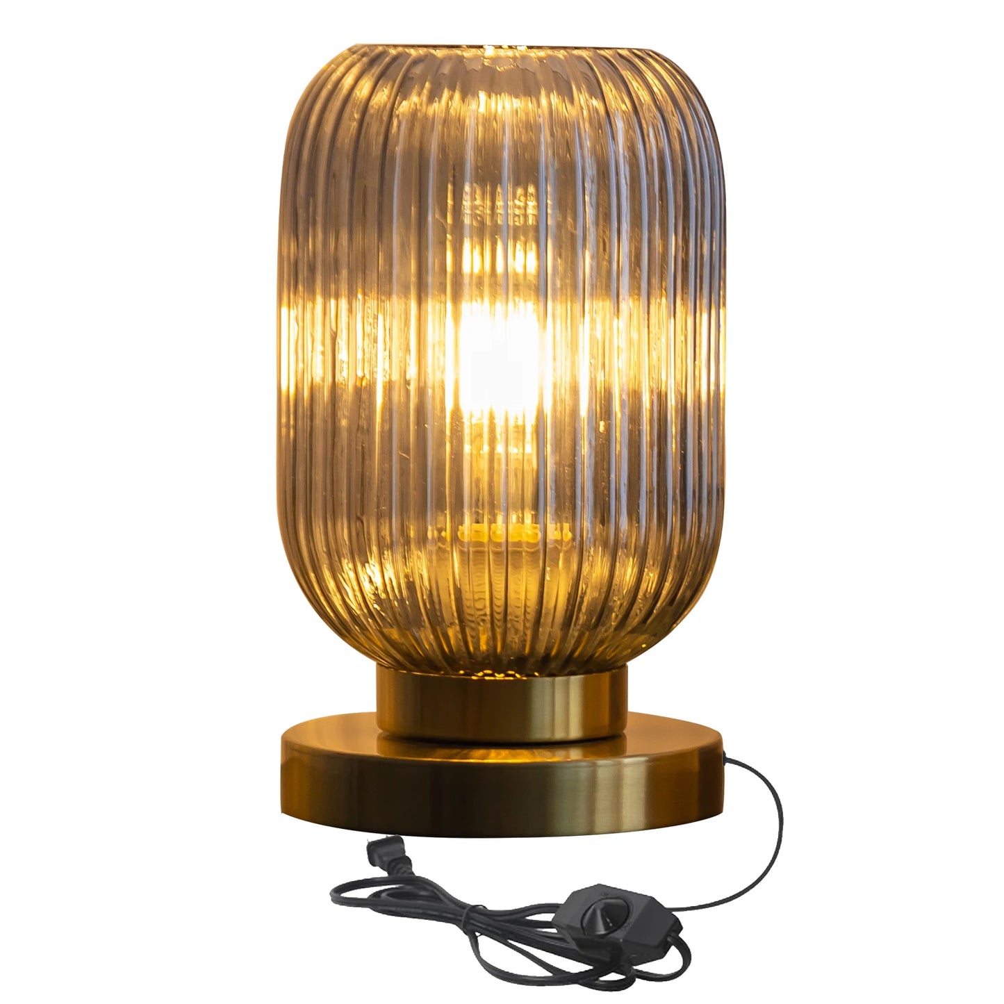 Modern Ribbed Glass Table Lamps Mid Century Bedside Light Small Nightstand Lamp