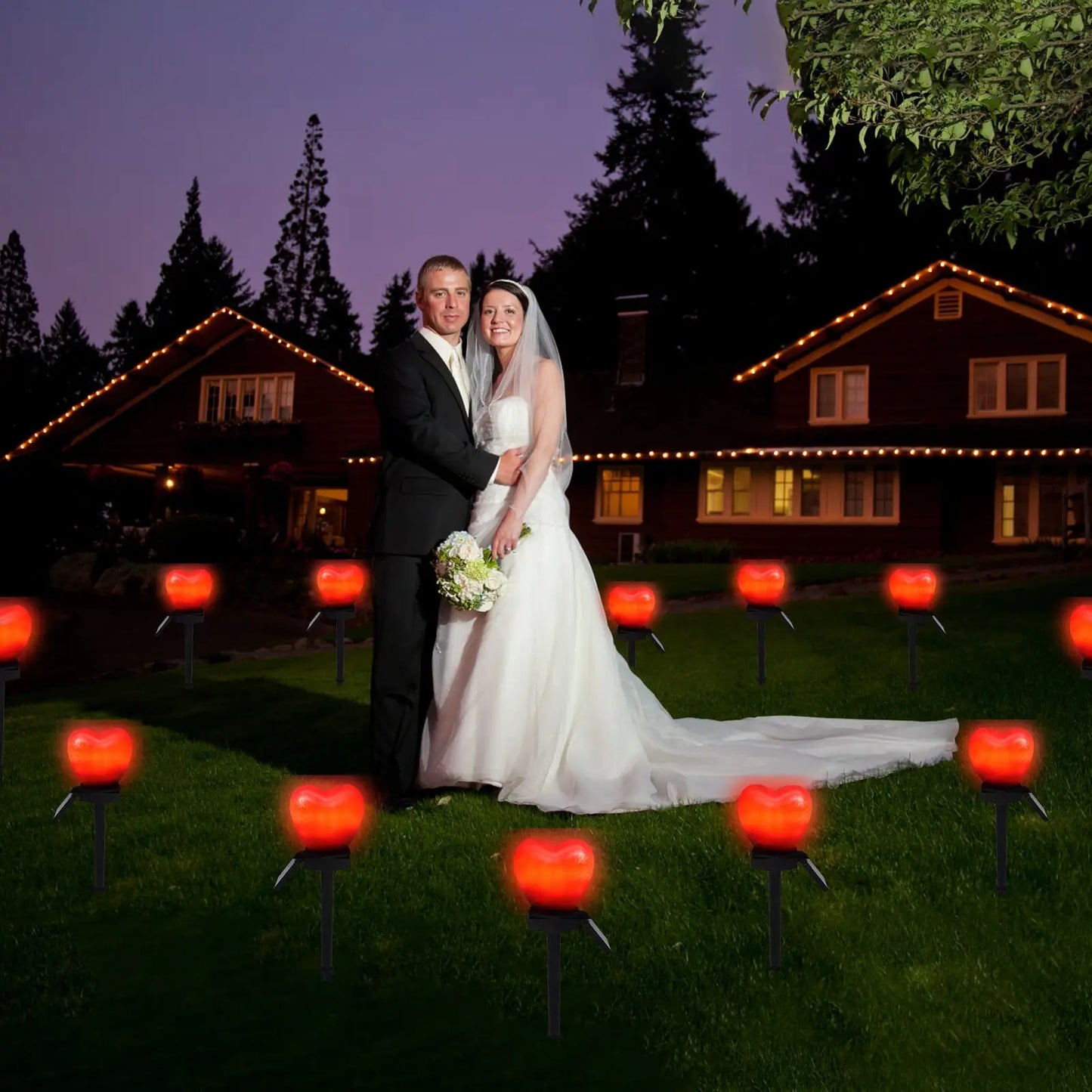 Solar Lights Outdoor Auto On/Off Heart-shaped LED Solar