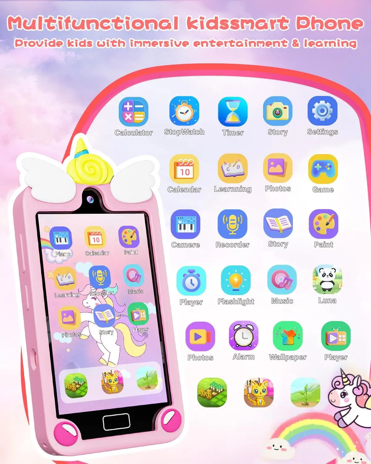 Kids Smart Phone for Girls with 4.0" Large Touchscreen,