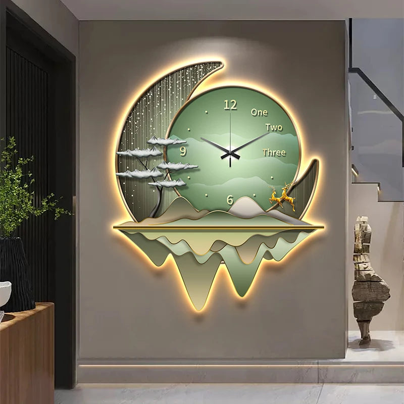 Light luxury restaurant decoration painting creative clock wall lamp