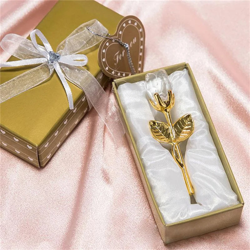 6 Colors Crystal Glass Rose Flower Figurines Craft