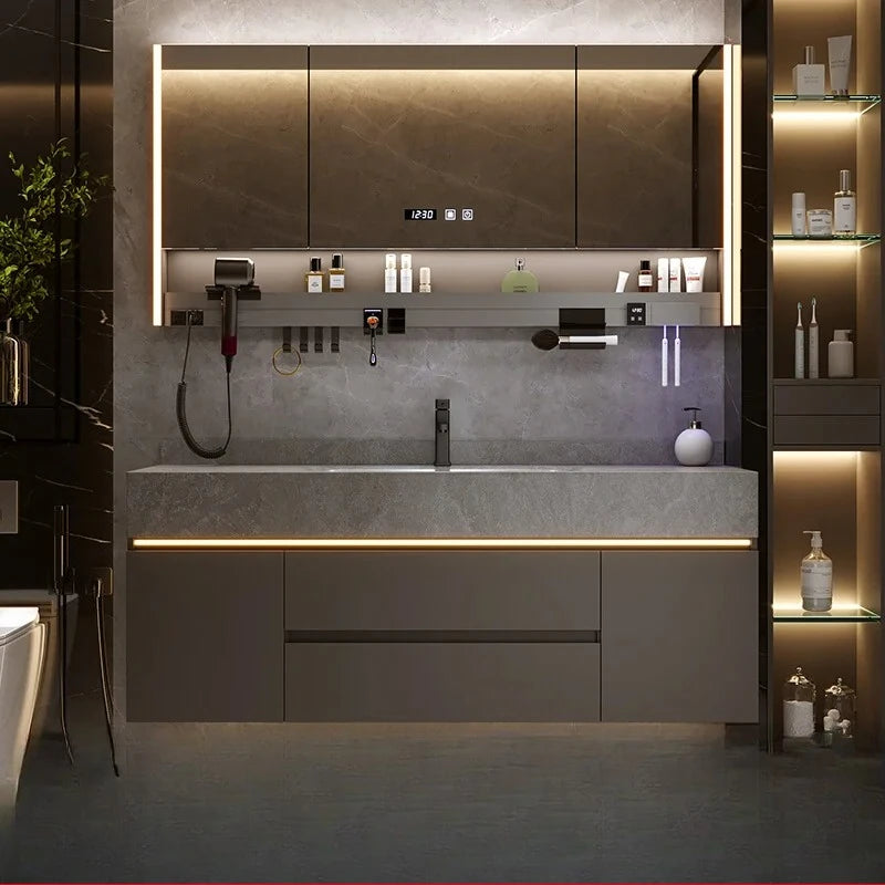 Bathroom Cabinet with Rock Plate Integrated Basin Bathroom Vanity