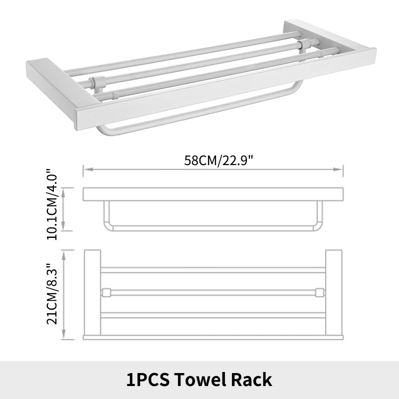 White Bathroom Accessories Towel Rack Shelf Toilet Brush Roll Paper Holder