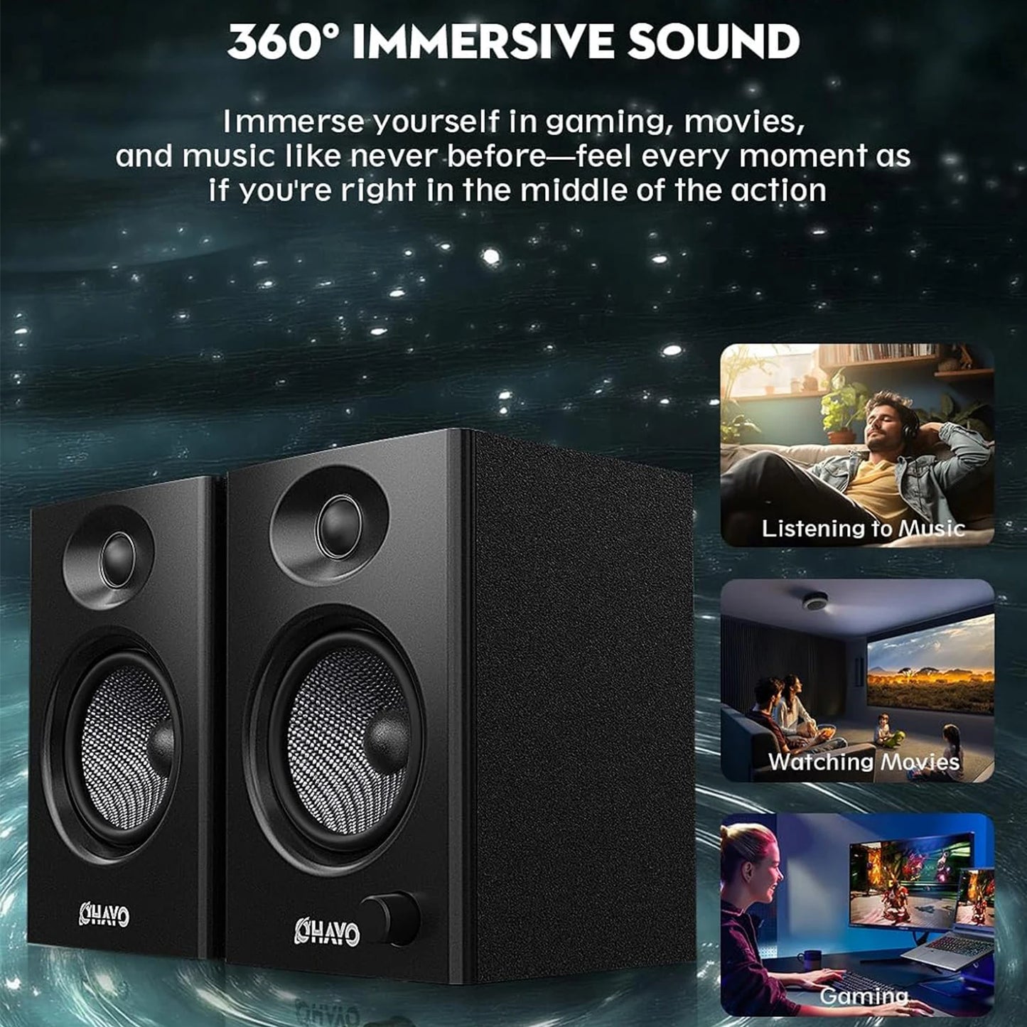 60W Computer Speakers for Gaming and Music, Active Bluetooth 5.3, Stereo 2.0 Speakers