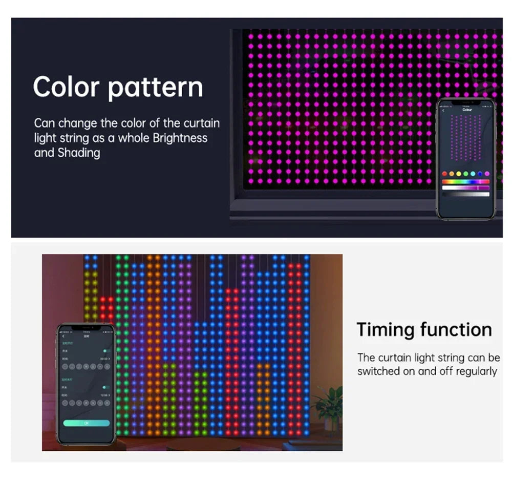 Smart LED Curtain Light APP Control RGB Dimmable DIY Pattern Music