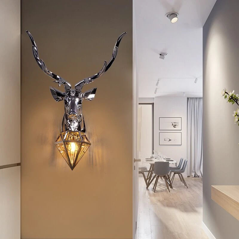Dropshipping Retro Antler Wall Lamp Nordic Deer Head Resin Wall Lamp
