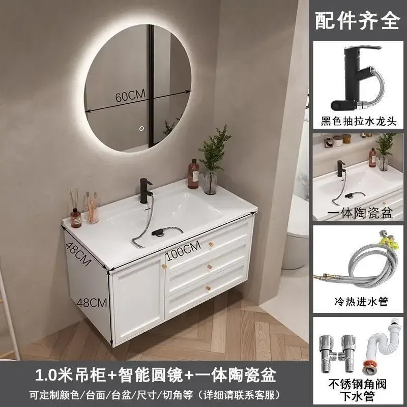 French Bathroom Cabinet With Ceramic Sink Combination Integrated Washbasin