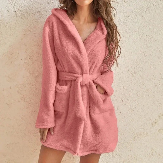 Women Bath Robe Winter Fluffy Plush Pyjamas