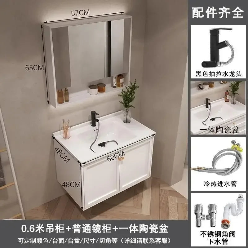 French Bathroom Cabinet With Ceramic Sink Combination Integrated Washbasin
