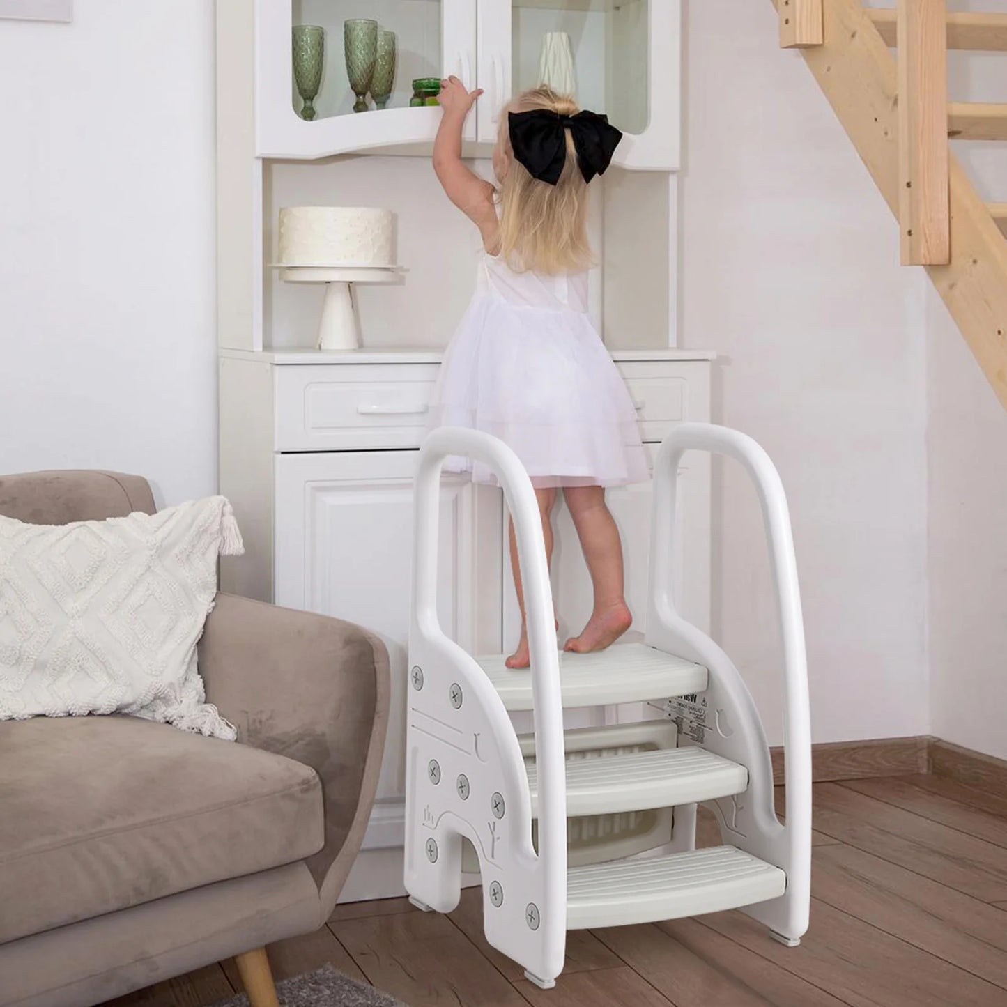 Toddler Step Stool, Kids Step Stool with Handles Sides, Plastic 3 Step Stool