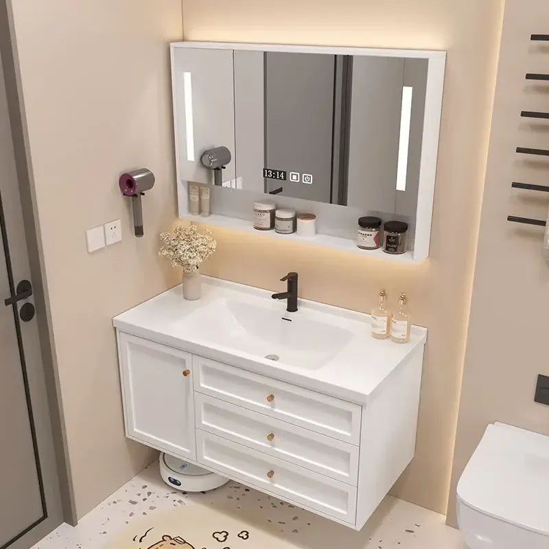 French Bathroom Cabinet With Ceramic Sink Combination Integrated Washbasin