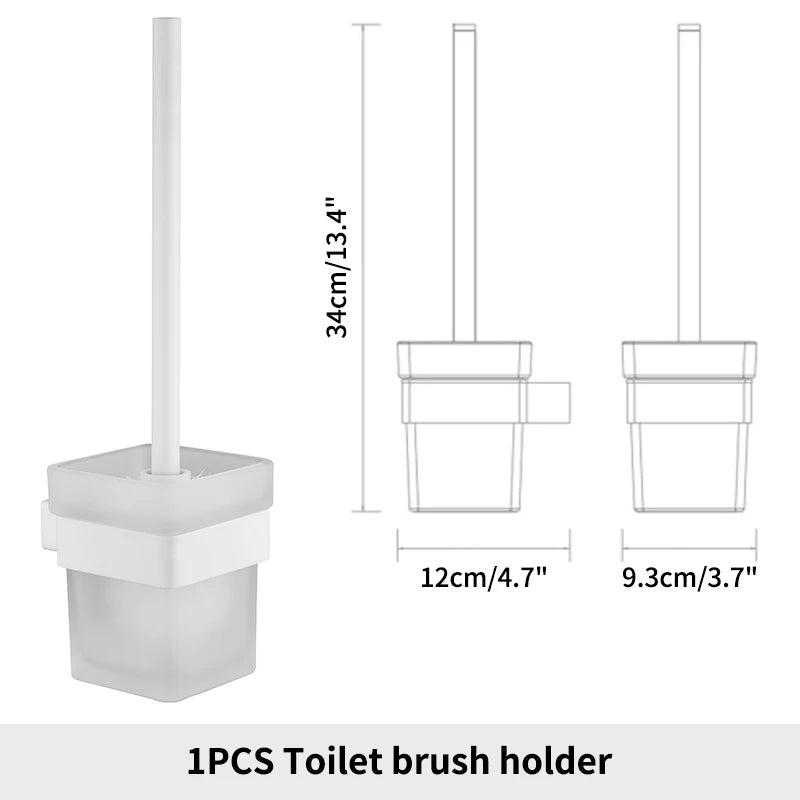 White Bathroom Accessories Towel Rack Shelf Toilet Brush Roll Paper Holder