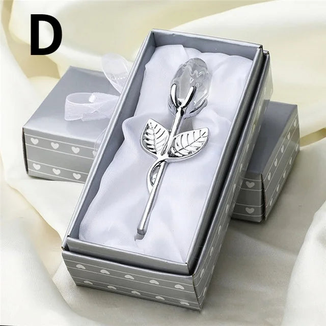 6 Colors Crystal Glass Rose Flower Figurines Craft