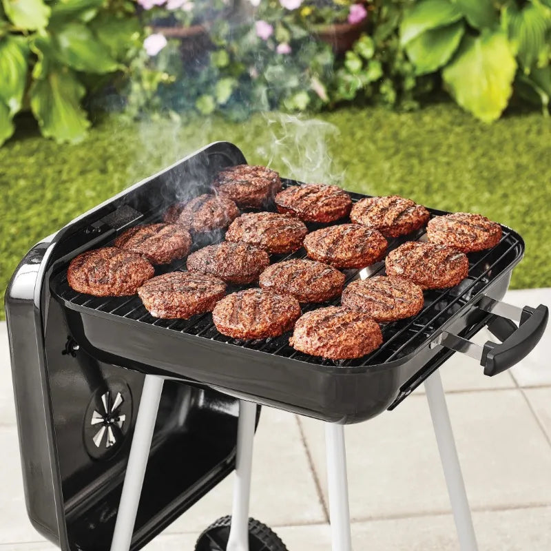 17.5" Square Steel Charcoal Grill on Wheels,
