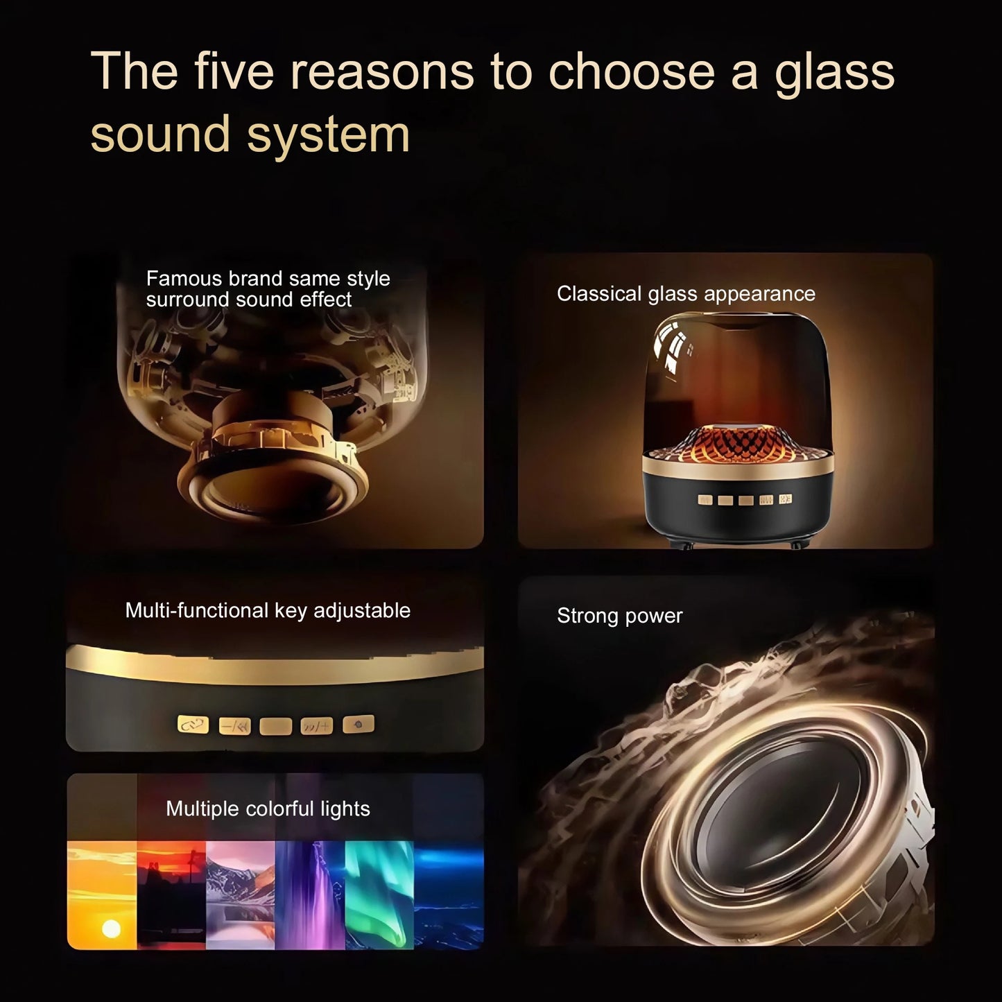 5th Glass Bluetooth Speaker Subwoofer Colorful Home