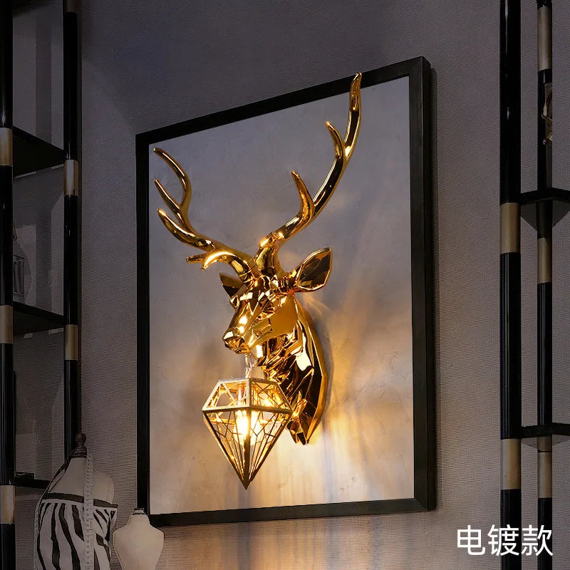 Dropshipping Retro Antler Wall Lamp Nordic Deer Head Resin Wall Lamp