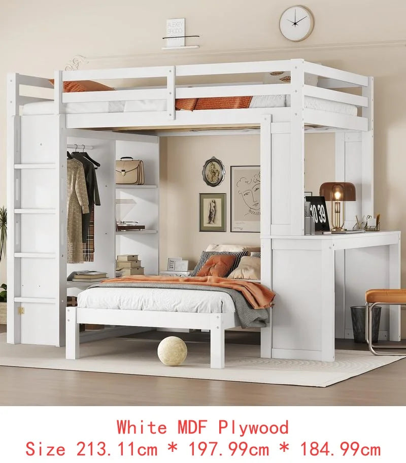 Full XL/Full over Twin Bunk Bed, Dismountable Lower Bed & Desk, Solid Wood Frame