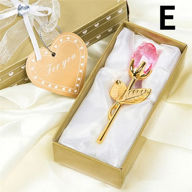 6 Colors Crystal Glass Rose Flower Figurines Craft