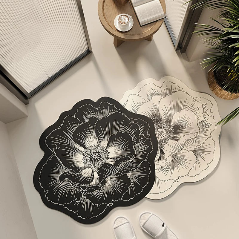 Bathroom Floor Mat Water-absorbing Non-slip Dirt-resistant Carpet Flower