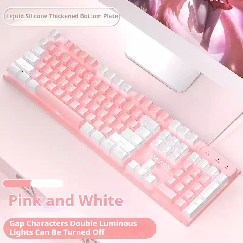 EWEADN GX320Z Pink Wired Office Keyboard -Silent, Ergonomic,LED Backlighting, High-Precision for Gaming, Office, Laptop/PC