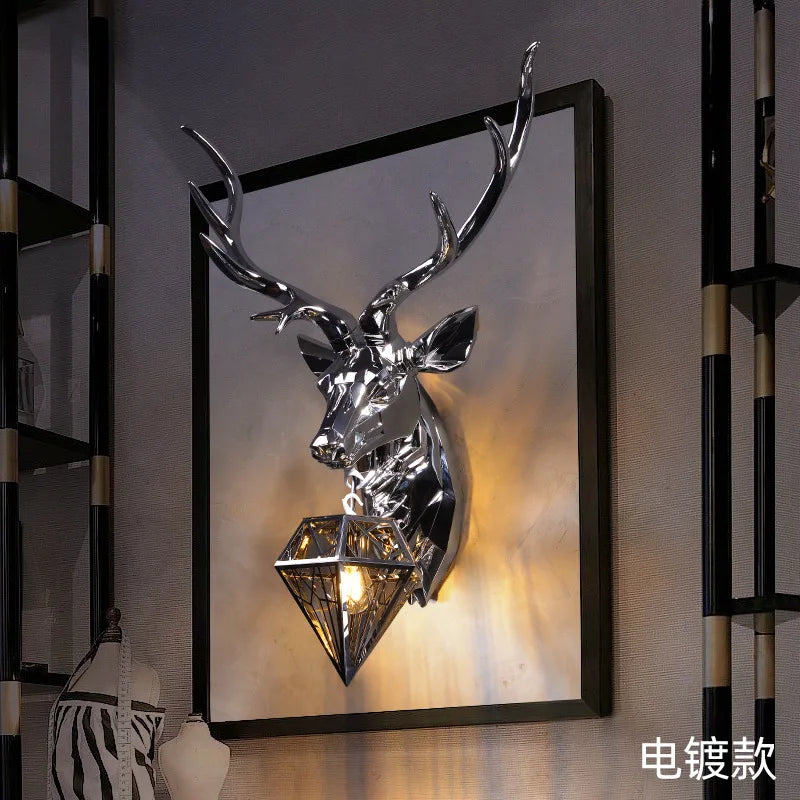Dropshipping Retro Antler Wall Lamp Nordic Deer Head Resin Wall Lamp