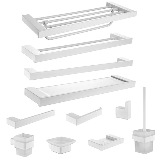 White Bathroom Accessories Towel Rack Shelf Toilet Brush Roll Paper Holder