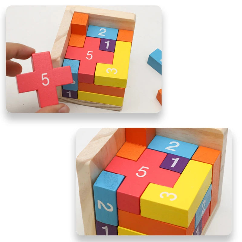 Colorful Wooden Blocks Puzzles,Classic Luban Lock Cube 3D Puzzle Toys.
