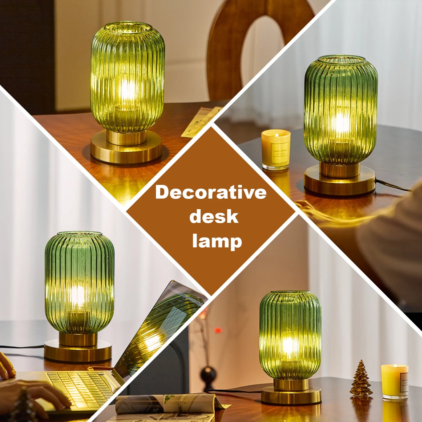 Modern Ribbed Glass Table Lamps Mid Century Bedside Light Small Nightstand Lamp