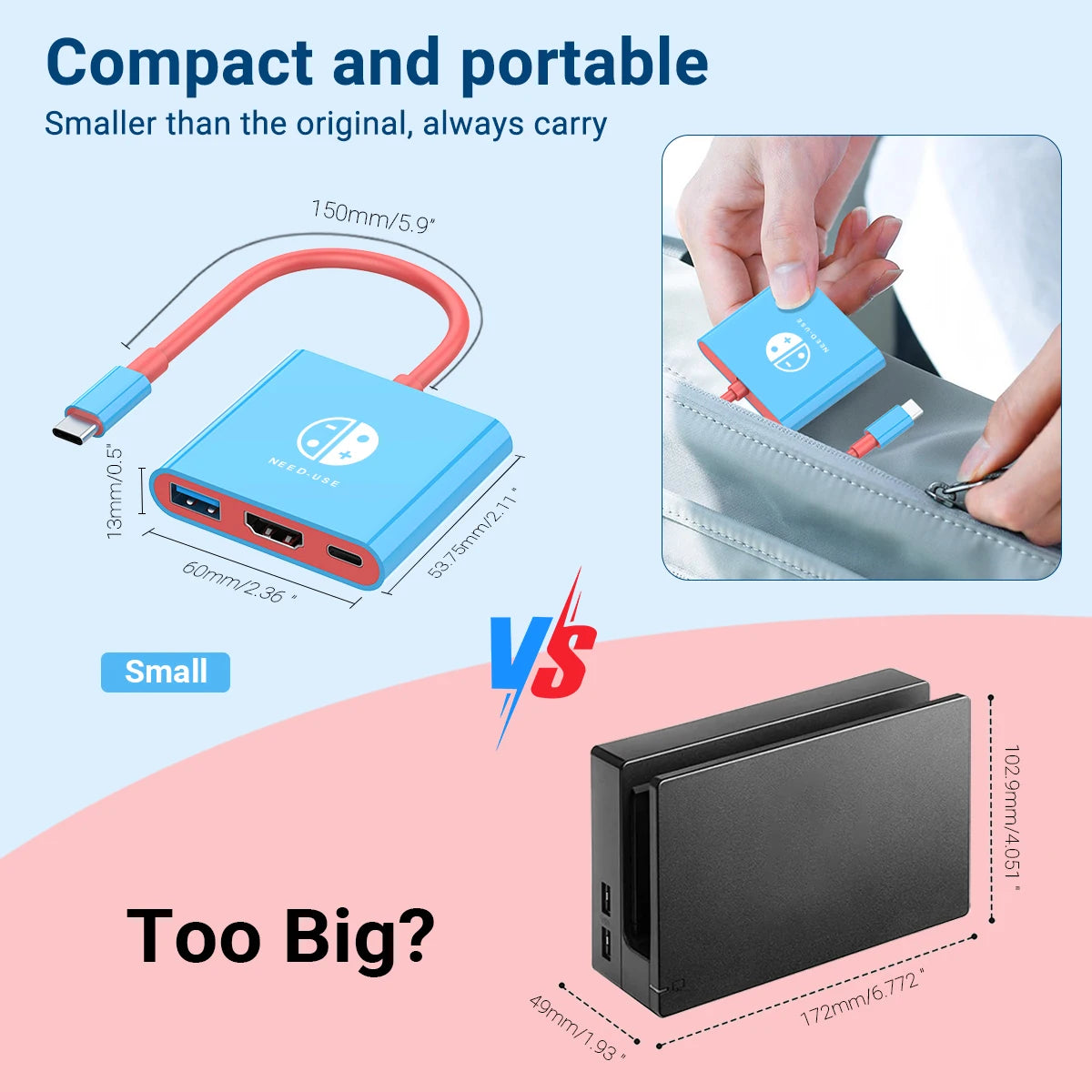 Game Dock 4K HDMI USB 3.0 Hub Adapter USB C Splitter