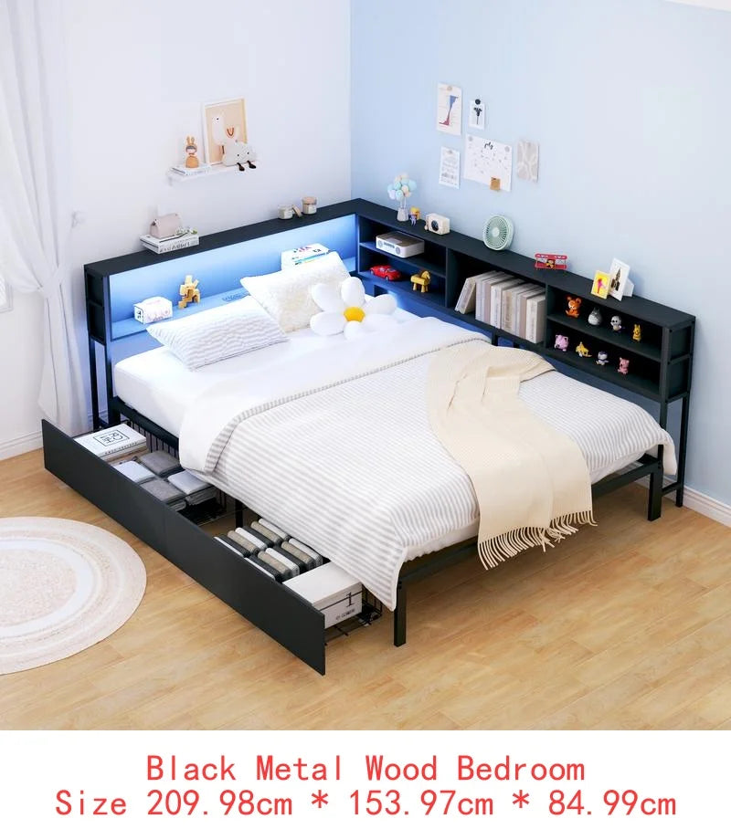 Twin Daybed Frame with Storage, Bookcase, Underbed Drawers,