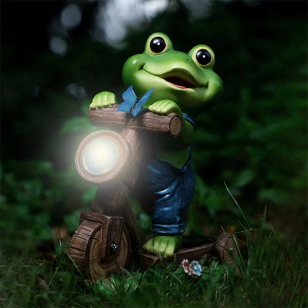 Resin Garden Frog Statue with Solar Light Frog
