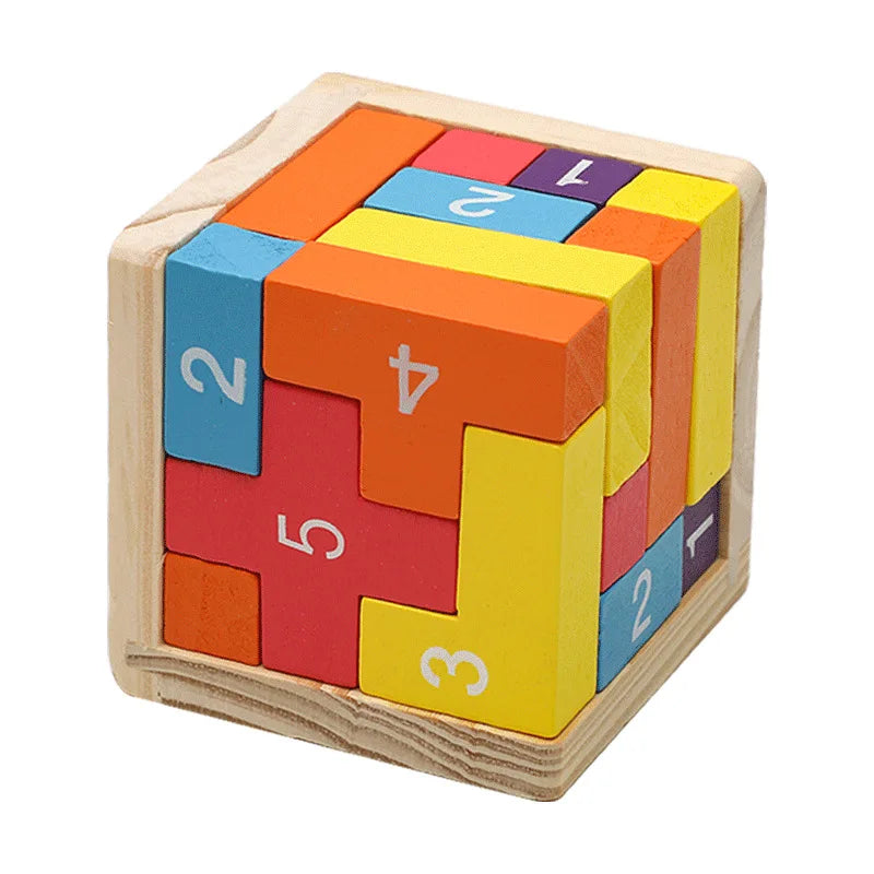 Colorful Wooden Blocks Puzzles,Classic Luban Lock Cube 3D Puzzle Toys.