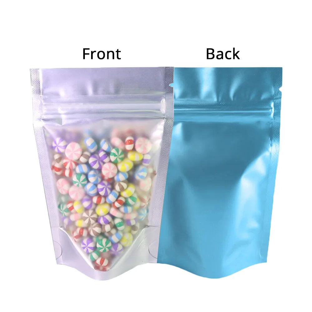 100pcs Metallic Stand Up Doypack,  Clear Window Reusable