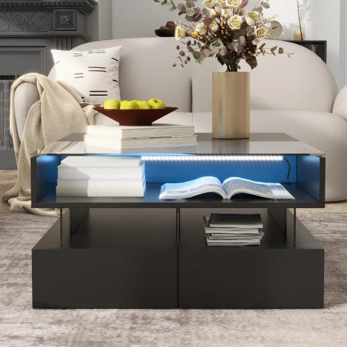 Lift-Top Coffee Table with 2 Drawers, Modern Square Coffee Table