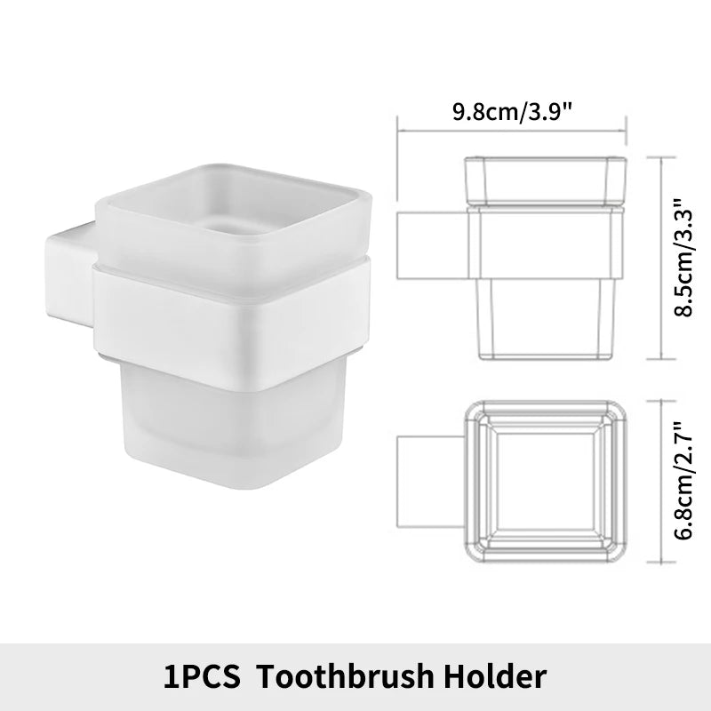 White Bathroom Accessories Towel Rack Shelf Toilet Brush Roll Paper Holder
