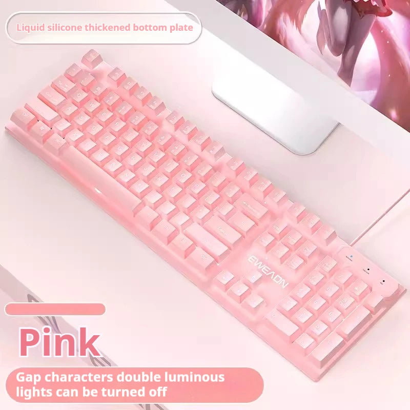 EWEADN GX320Z Pink Wired Office Keyboard -Silent, Ergonomic,LED Backlighting, High-Precision for Gaming, Office, Laptop/PC