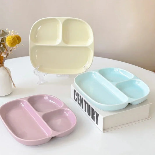 3Grid Ceramic Dinner Plates Solid Color Serving Dishes Salad Dinnerware
