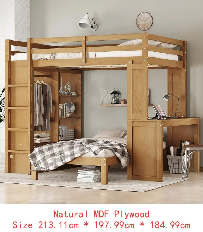 Full XL/Full over Twin Bunk Bed, Dismountable Lower Bed & Desk, Solid Wood Frame