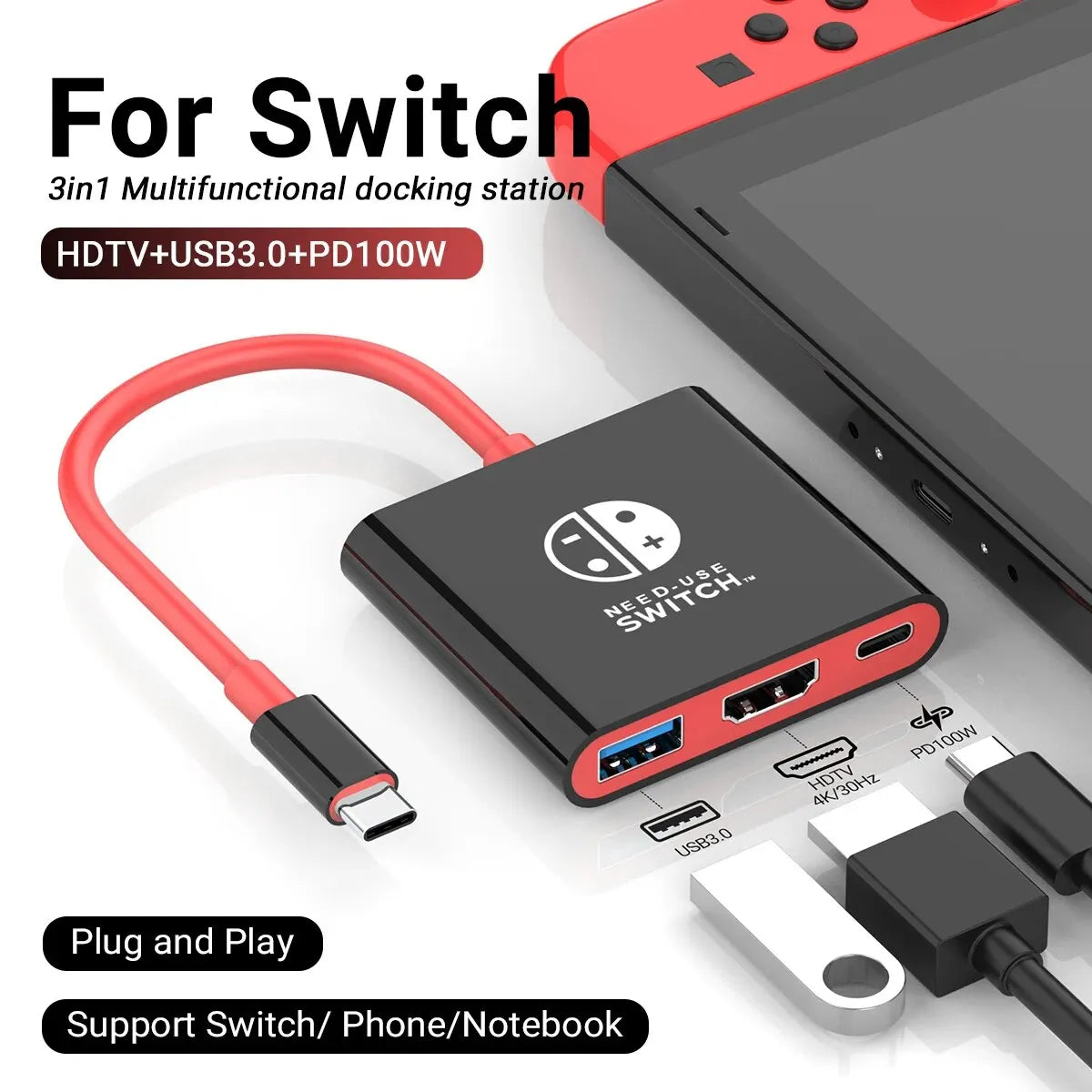 Game Dock 4K HDMI USB 3.0 Hub Adapter USB C Splitter