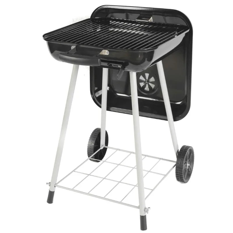 17.5" Square Steel Charcoal Grill on Wheels,