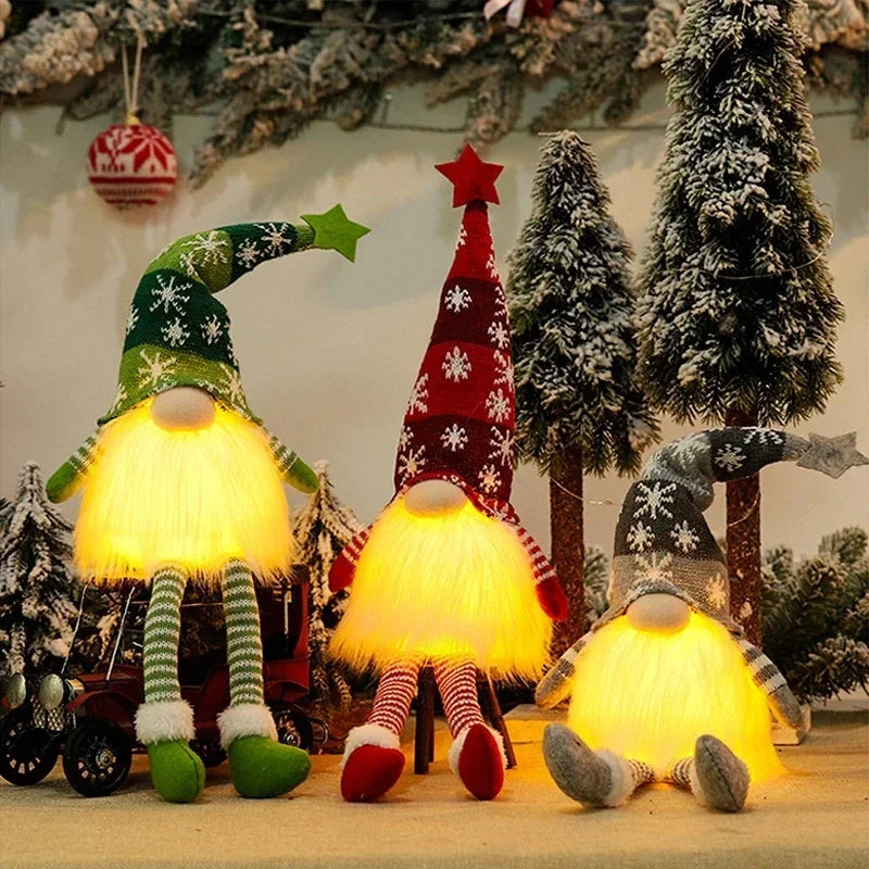 Christmas Faceless Doll Gnome Ornaments LED Light Plush Knitting Crafts