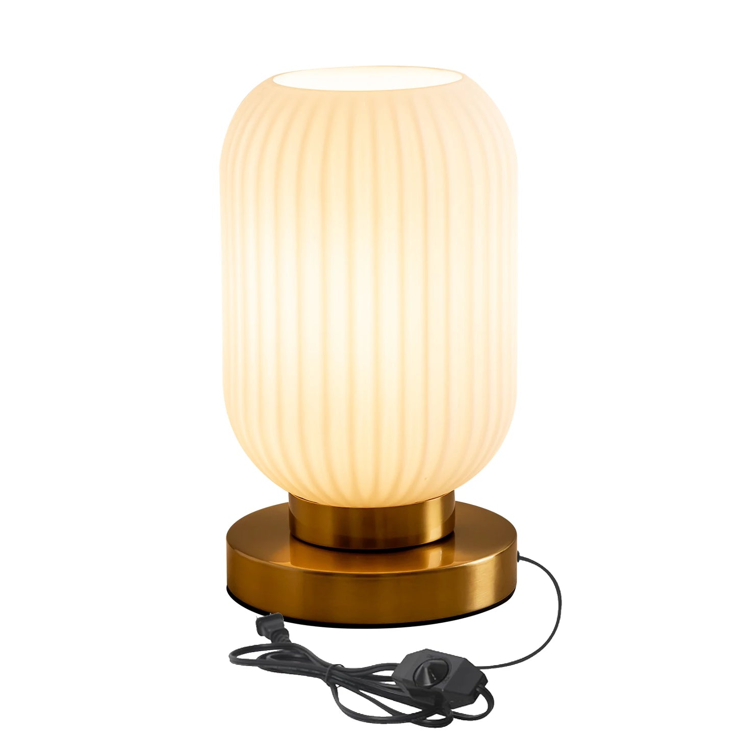 Modern Ribbed Glass Table Lamps Mid Century Bedside Light Small Nightstand Lamp