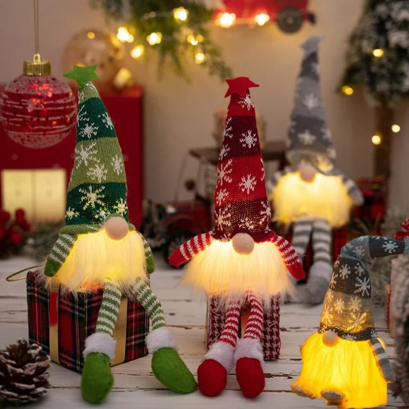 Christmas Faceless Doll Gnome Ornaments LED Light Plush Knitting Crafts