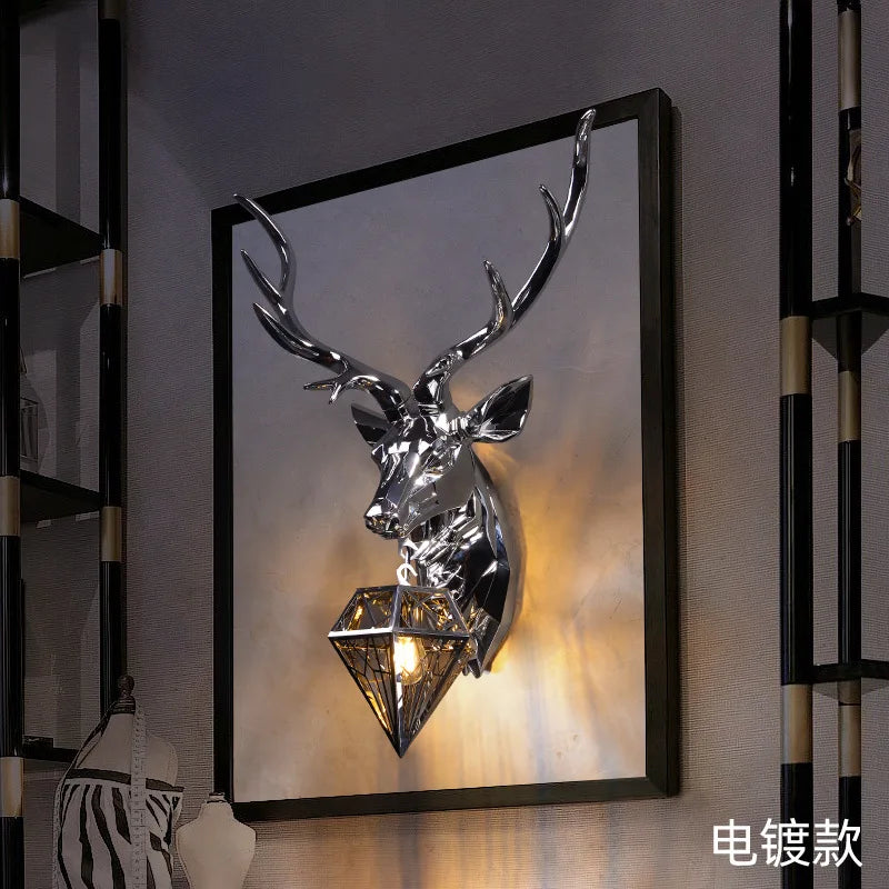 Dropshipping Retro Antler Wall Lamp Nordic Deer Head Resin Wall Lamp