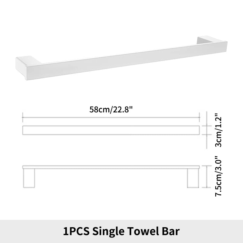 White Bathroom Accessories Towel Rack Shelf Toilet Brush Roll Paper Holder