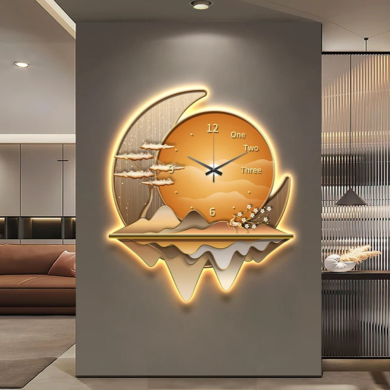 Light luxury restaurant decoration painting creative clock wall lamp