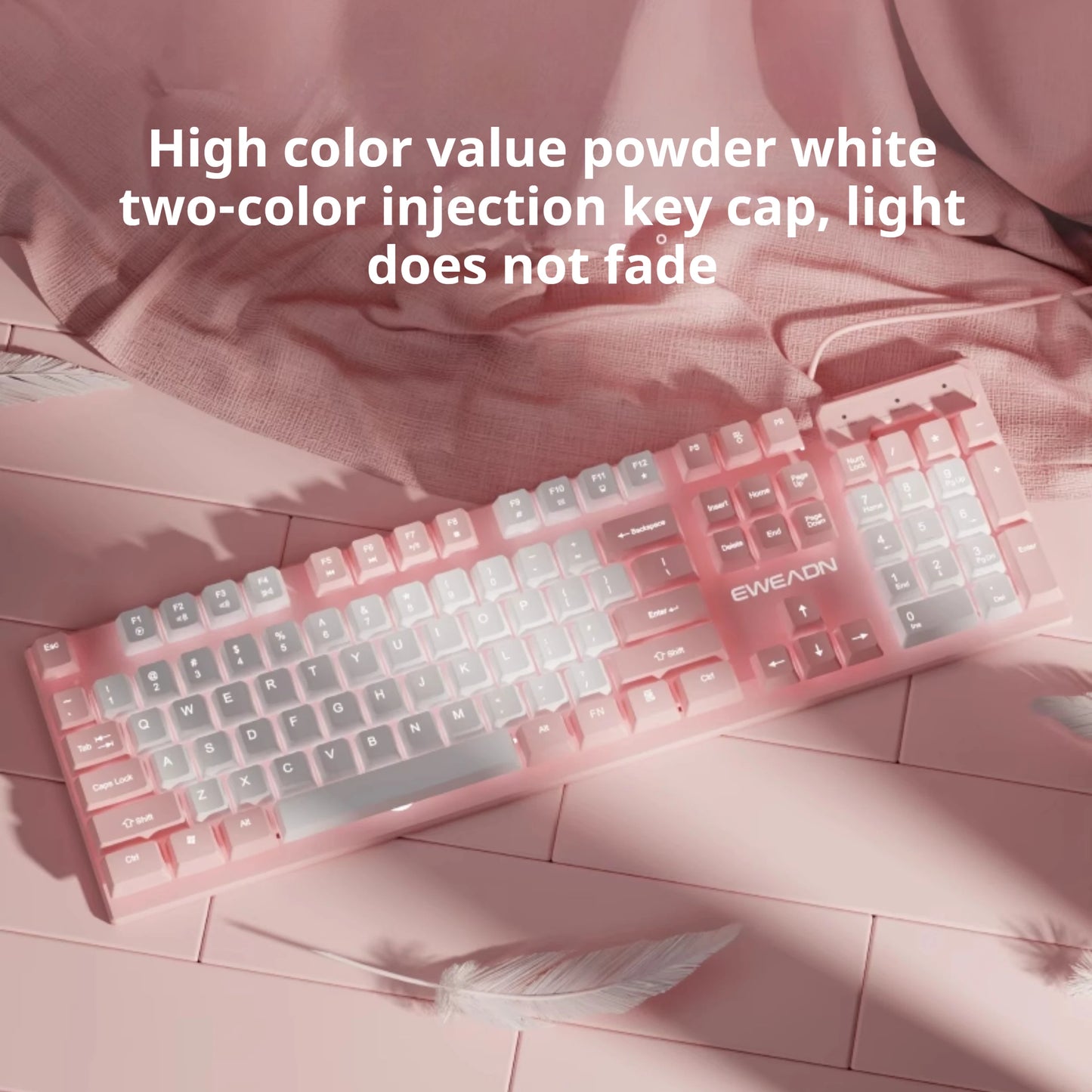 EWEADN GX320Z Pink Wired Office Keyboard -Silent, Ergonomic,LED Backlighting, High-Precision for Gaming, Office, Laptop/PC