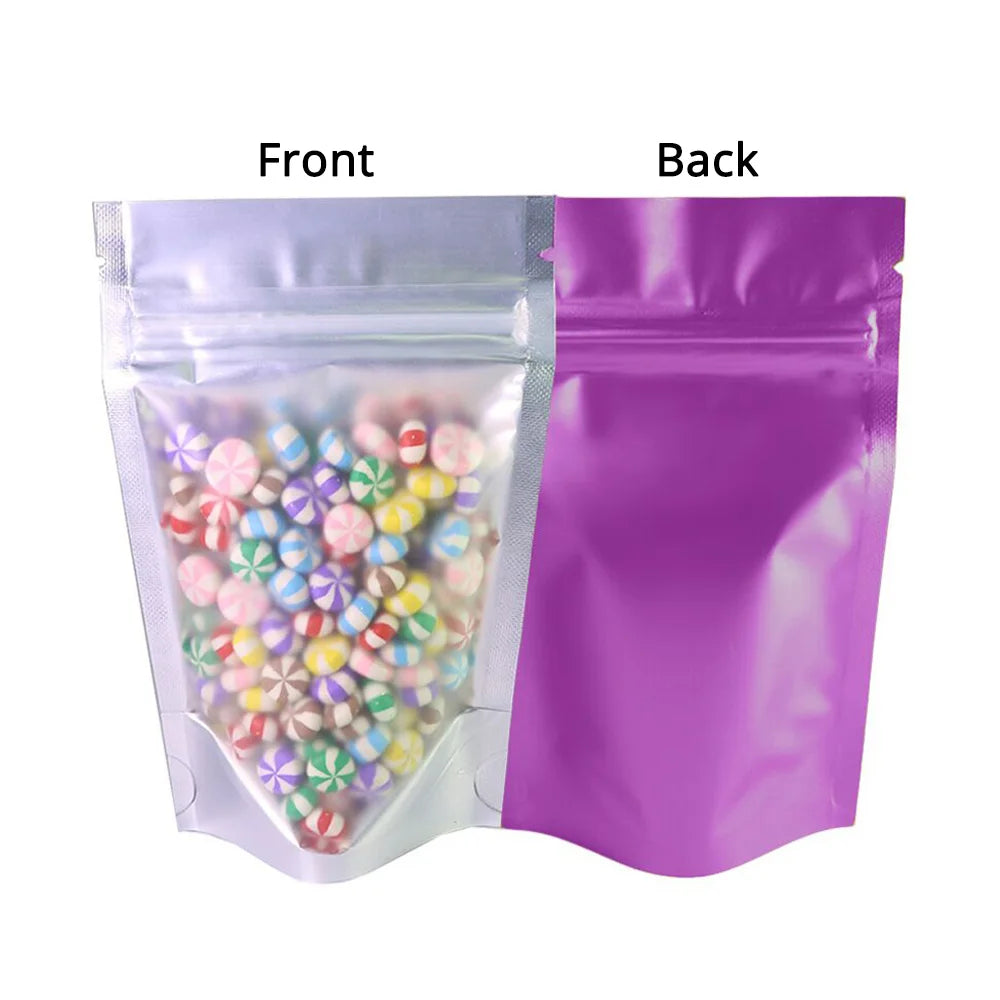 100pcs Metallic Stand Up Doypack,  Clear Window Reusable